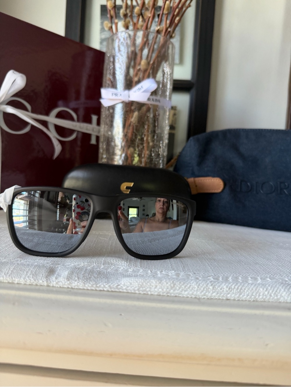Carrera Ducati Matte Black Sunglasses with Gray Lenses and Gold Accent
